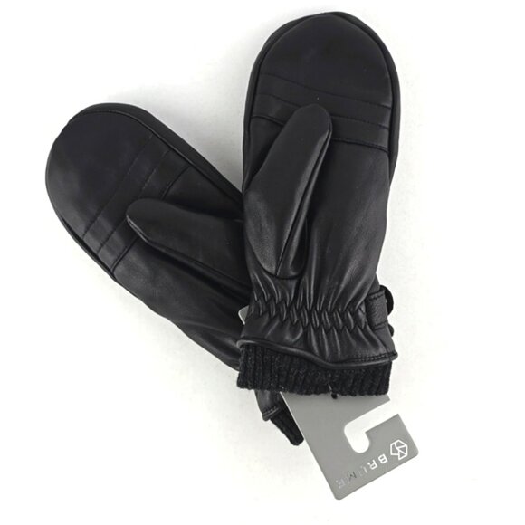 BRUME Bromont Women's Black Leather Mittens Faux Plush Lined Knit Cuffs Size S - Picture 4 of 10